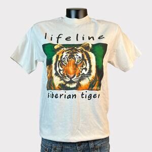 Hanes VINTAGE NWOT Single Stitch Lifeline Siberian Tiger T-Shirt Men's S Top Tee
